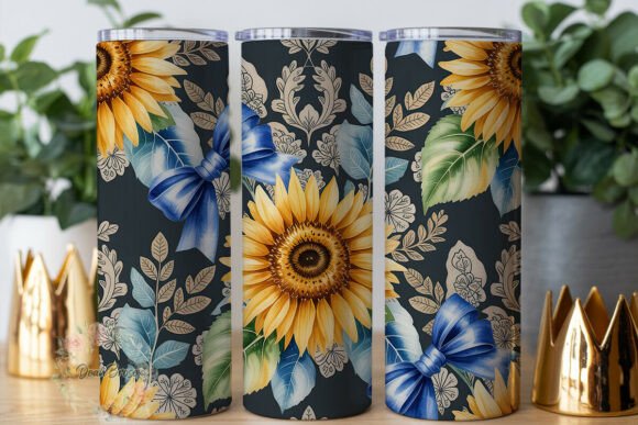 Blue Bow Sunflower 20oz Tumbler Wrap