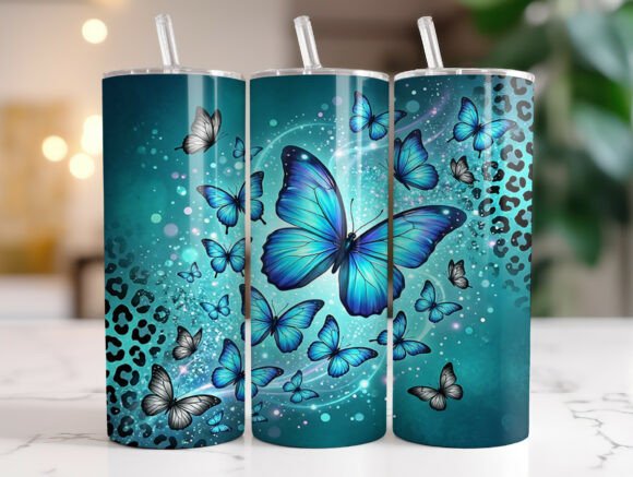 Blue Butterfly Leopard Teal Tumbler Wrap