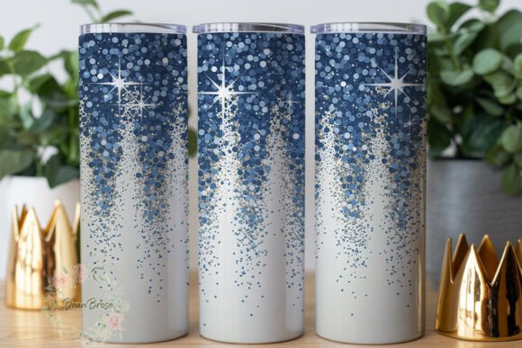 Blue Silver Glitter Fade Tumbler Wrap