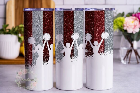 Cheer Glitter Stripes Tumbler Wrap PNG