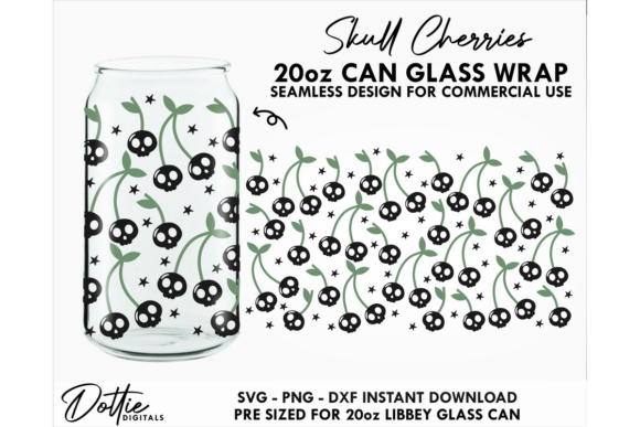 Cherry Skulls 20oz Glass Can Wrap SVG