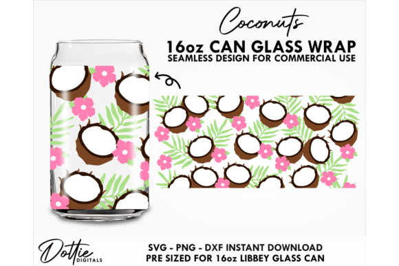 Coconuts 16oz Glass Can Wrap SVG