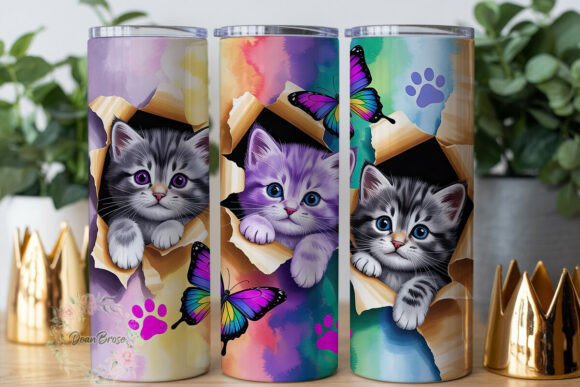 Cute Kittens Butterfly 20oz Tumbler Wrap