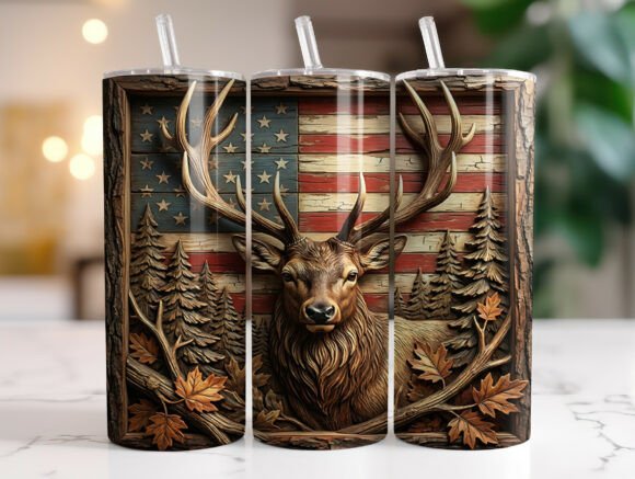 Deer American Flag 20 Oz Tumbler Wrap