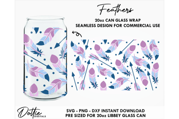 Feathers 20oz Glass Can Wrap SVG