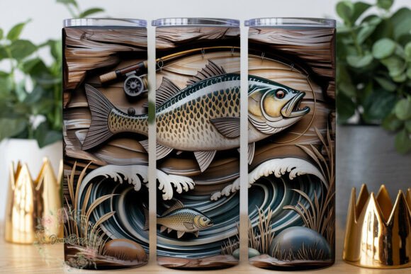 Fishing Trout Carving Tumbler Wrap