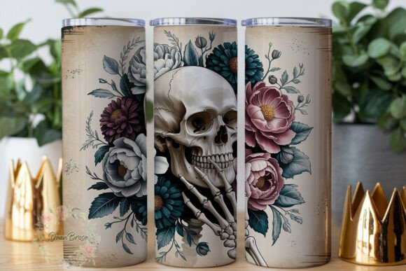 Floral Skull Skeleton Hand Tumbler Wrap