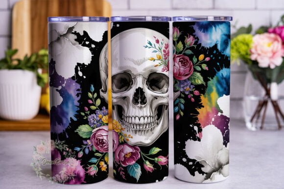 Floral Skull Watercolor 20oz Tumbler Wra