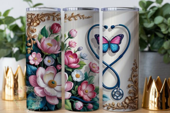 Floral Stethoscope Butterfly Tumbler