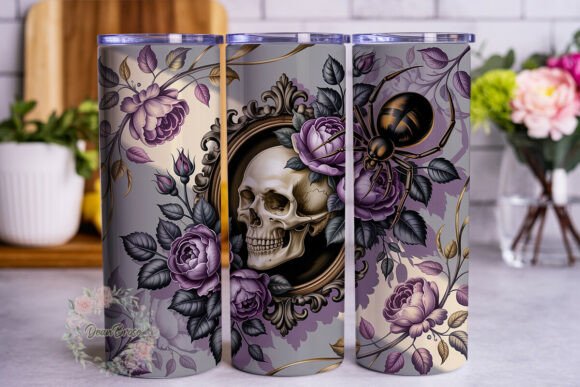 Gothic Floral Skull 20oz Tumbler Wrap