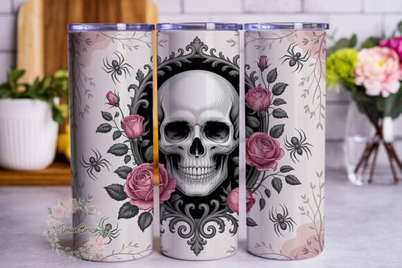 Gothic Skull Pink Roses 20oz Tumbler Wra