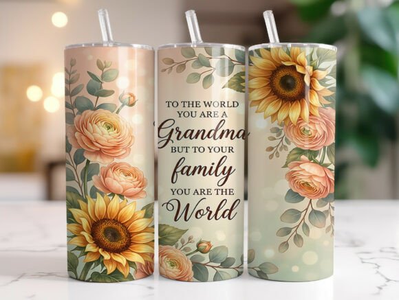 Grandma Sunflower Floral Tumbler Wrap