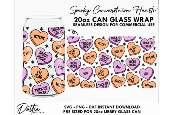 Halloween Hearts 20oz Glass Can Wrap SVG