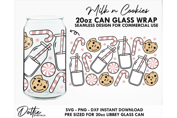 Milk Cookies Xmas20oz Glass Can Wrap SVG