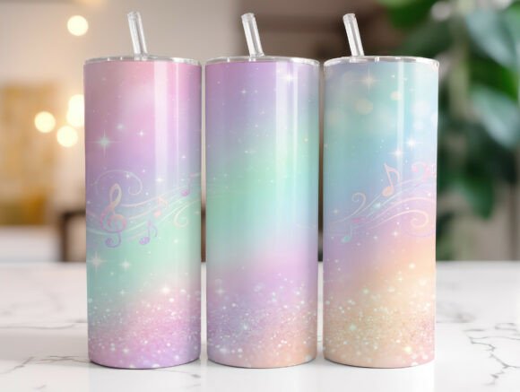 Pastel Glitter Music Notes Tumbler Wrap