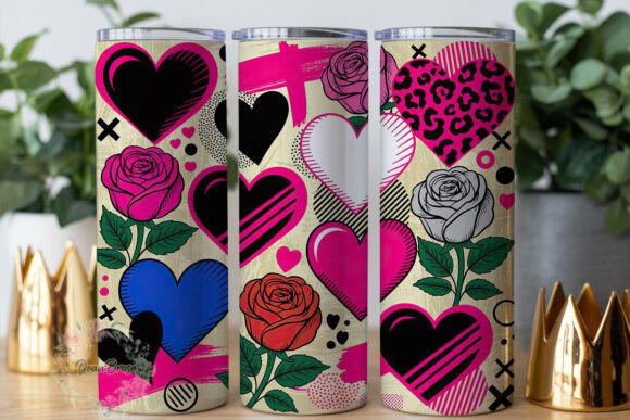 Pink Black Love Hearts 20oz Tumbler Wrap