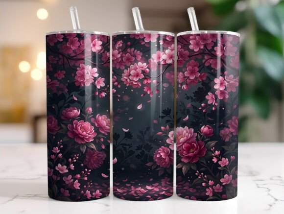 Pink Cherry Blossom Night Tumbler Wrap
