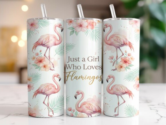 Pink Flamingo Tropical Floral Tumbler