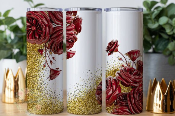 Red Glitter Roses 20oz Tumbler Wrap