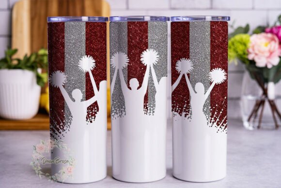 Red Silver Glitter Cheer Tumbler Wrap