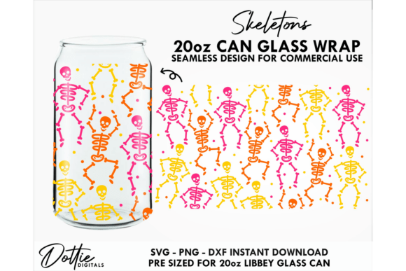 Skeletons 20oz Glass Can Wrap SVG