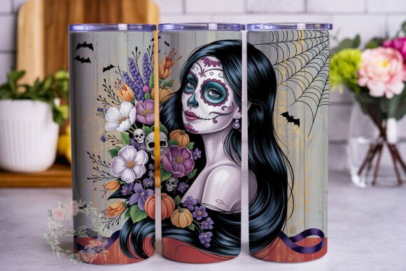 Sugar Skull Flowers 20oz Tumbler Wrap