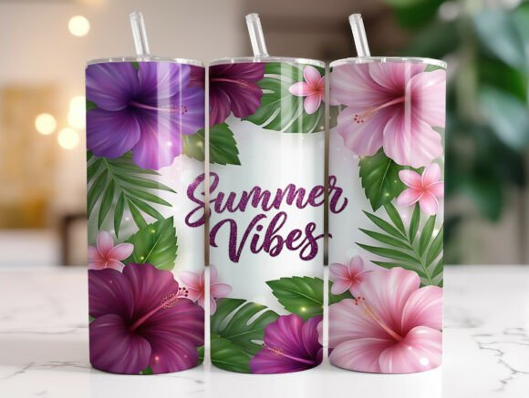 Summer Vibes Hibiscus Tumbler PNG