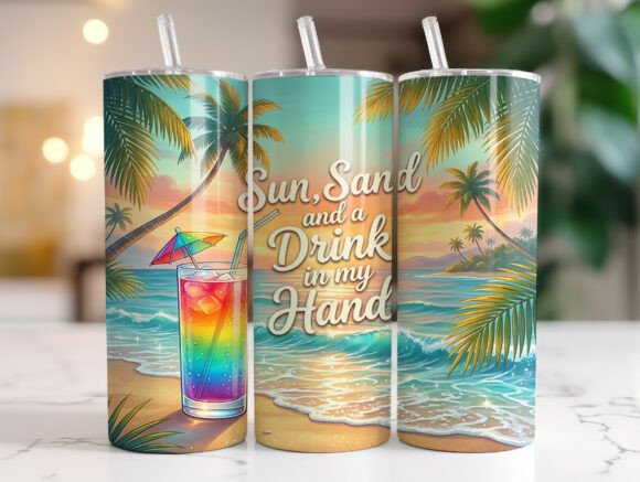 Sun Sand Drink Beach Quote Tumbler Wrap