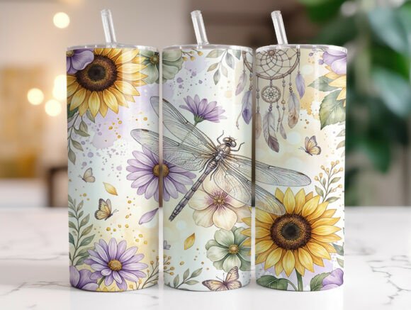 Sunflower Dragonflies 20oz Tumbler Wrap