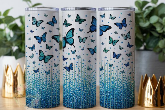 Teal Blue Butterfly Glitter 20oz Tumbler