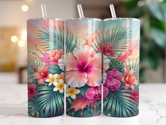 Tropical Hibiscus Plumeria Tumbler Wrap